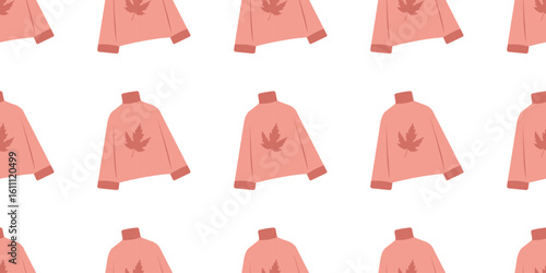 Seamless autumn pattern with cozy clothing items like sweaters in flat style. Hand drawn vector illustration for banners posters and social media