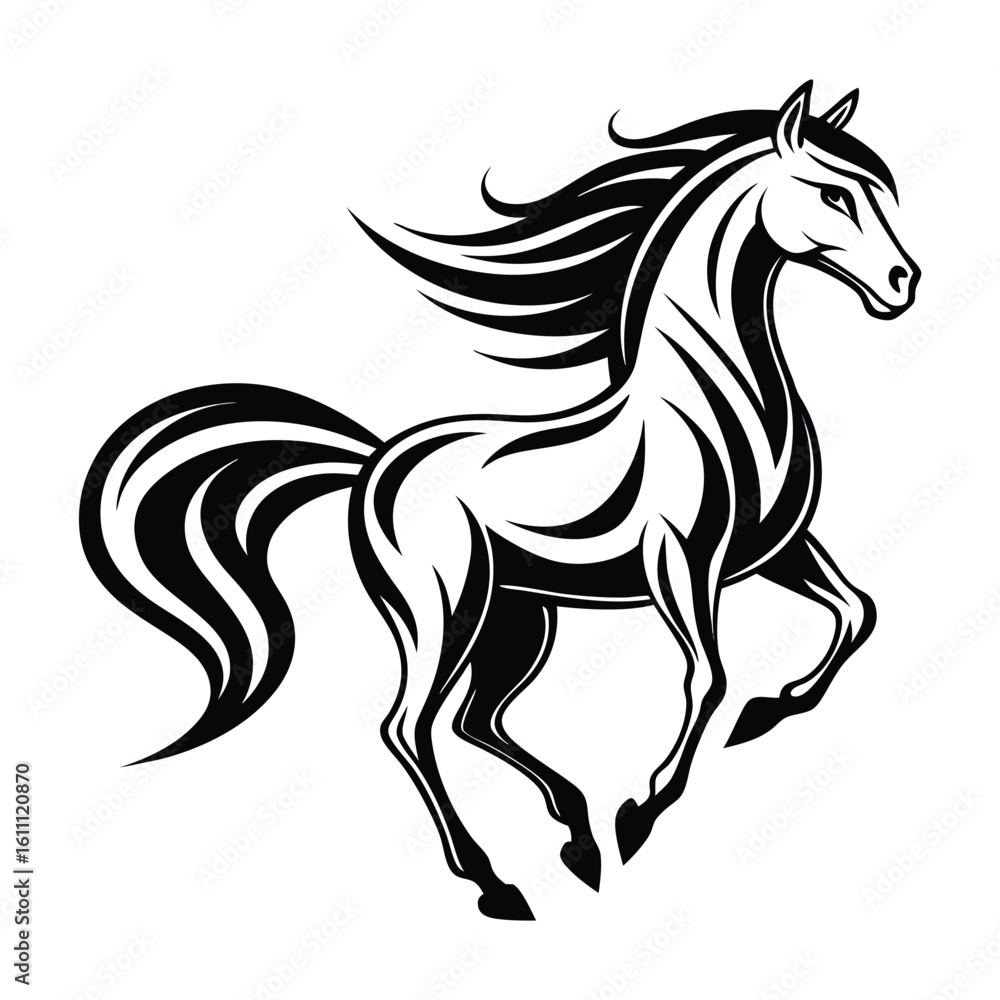 Obraz premium Elegant Black and White Horse Illustration A Symbol of Strength Grace and Freedom in a Modern Design