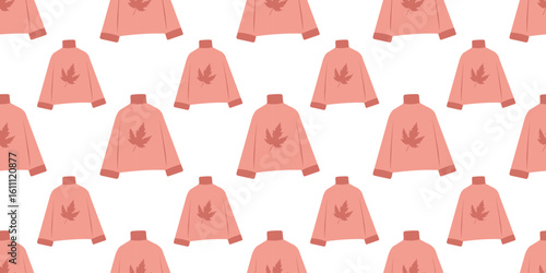 Cozy fall fashion seamless pattern with sweaters in flat style. Autumn vector illustration for banners, posters and social media content