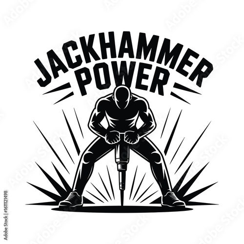Man operating a jackhammer silhouette isolated on white background