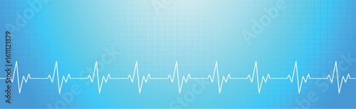 Heart Pulse - Curving White Line on Blue Background - Vector illustration