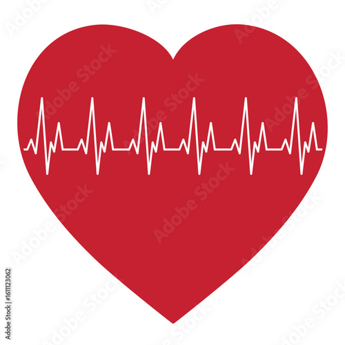 Red heart with white pulse on a light background - Vector illustration