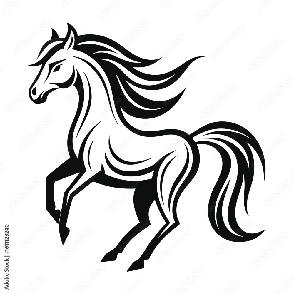 Obraz premium Elegant Black and White Horse Illustration A Symbol of Strength Grace and Freedom in a Modern Design