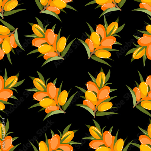 seamless pattern of yellow orange sea buckthorn fruits on a twig on a yellow background2.ai