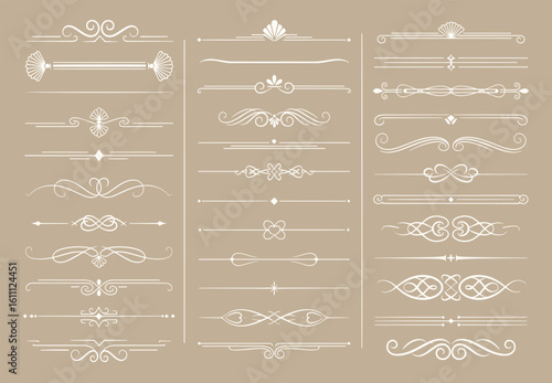 Collection of hand drawn wedding dividers. Vector calligraphic lines, vintage borders and floral laurels. Vector isolated flourish ink elements.