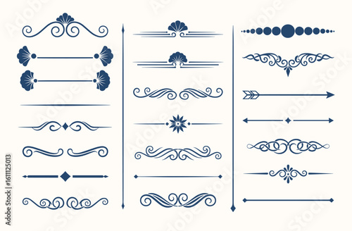 Set of hand drawn decorative borders and dividers frame, decor elements on white background.