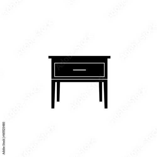 Minimalist black bedside table with drawer on transparent background  