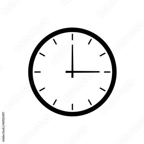 Simple clock face with black hands and transparent background  