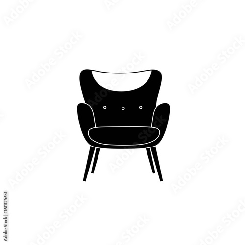 Stylish black armchair with soft cushions and modern design  