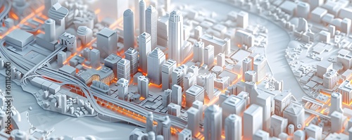 Futuristic Smart City Model Glowing Network