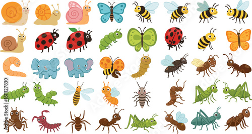  termites, funny animals, children illustration, colorful, isolated, set, vector, icons, playful, adorable, nature, collection, white background, friendly
