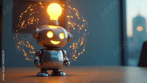 A 3D Rendering of a Smiling Cartoon Robot with a Bright and Friendly Demeanor, Representing Technology and AI