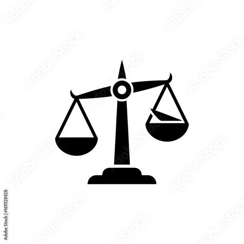 A black and white illustration of a balance scale with unequal weights shown