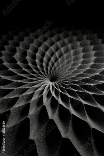 Generative AI Abstract Black and White Honeycomb Tunnel Black and white Vortex Texture Pattern Geometric 3d render Dark Low key Depth Perspective Structure Monochrome - Unique Design