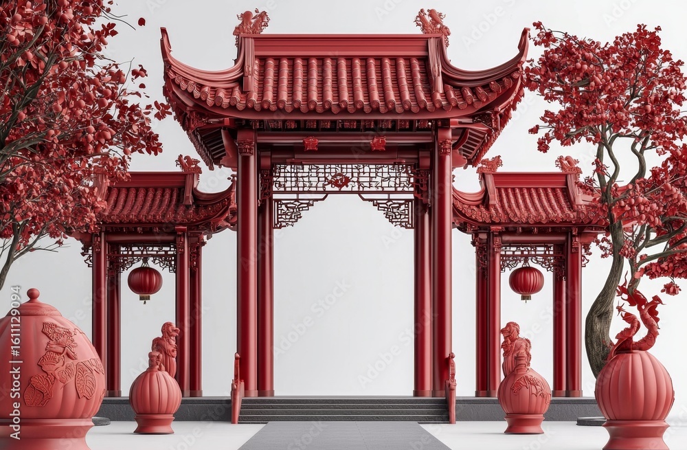 Obraz premium Festive Chinese Gate Design Featuring Traditional Elements