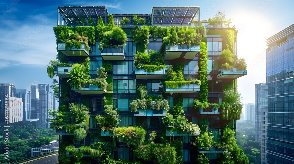 Obraz premium Sustainable Vertical Garden Building Cityscape Green Future
