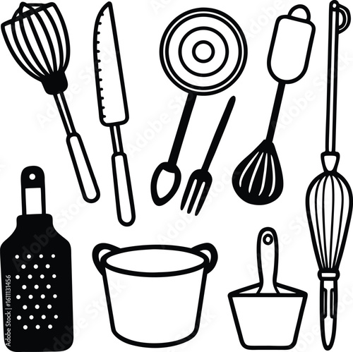 A comprehensive set of kitchen utensils, including forks, spoons, knives, and spatulas, ideal for cooking and dining, kitchenware tools, utensil set, food prep, eating