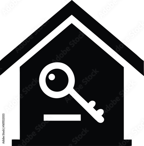Black and White Icon of a House with a Key Inside