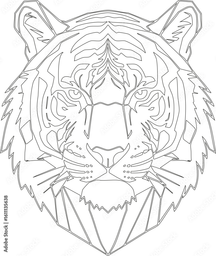 Fototapeta premium Detailed vector illustration of a lion head with bold lines and strong expression. Perfect for t-shirt prints, logos, mascots, tattoos, and branding. The design emphasizes power, courage, and royalty.