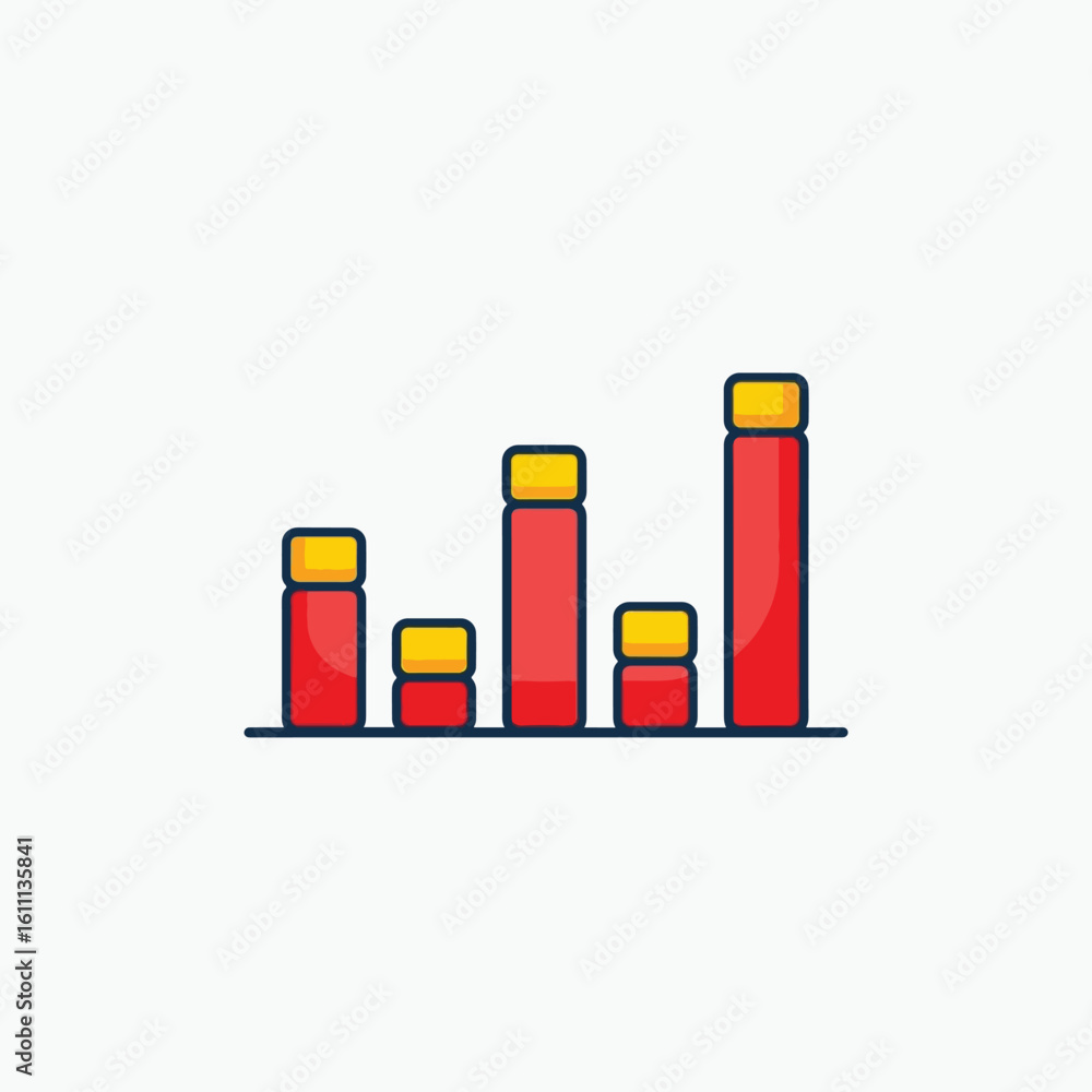 Fototapeta premium Ascending Red Bar Chart Icon with Yellow Accents