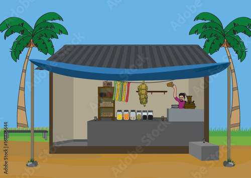 Kerala traditional tea shop illustration vector.