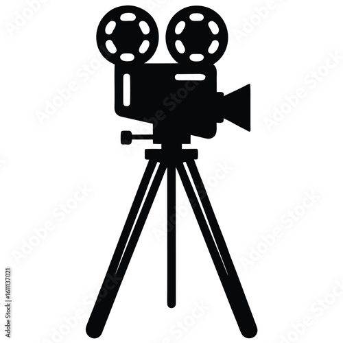 vintage movie camera and film, silhouette illustration