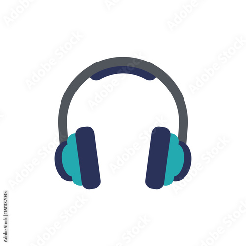 Modern flat design vector illustration of wireless over ear headphones for immersive audio listening and music enjoyment.
