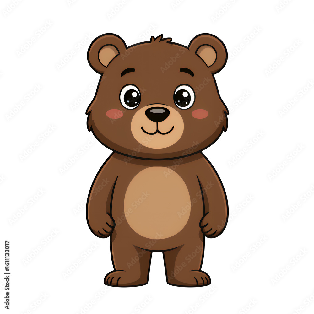 Obraz premium Brown Cartoon Bear with Transparent Background, Cute Illustration for Digital Design