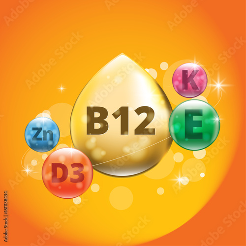 Vitamin drops or vitamin bubbles for supplement and health labels and packaging for