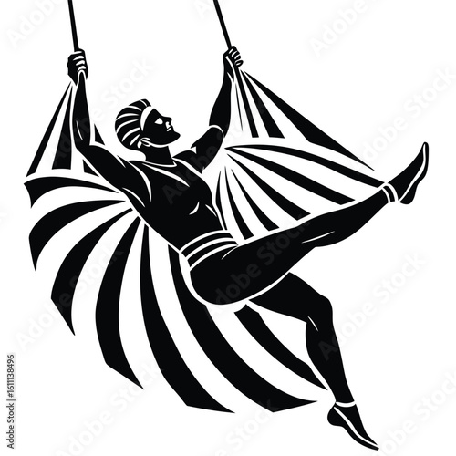 Trapeze Artist Silhouette in a Dynamic Aerial Performance
