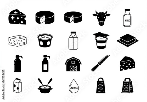 Dairy products and farm icons collection for food and beverage industry
