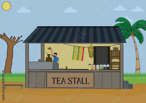Kerala traditional tea shop illustration vector.