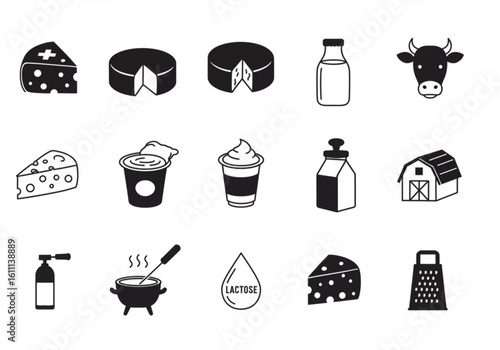 Dairy products and farm icons collection