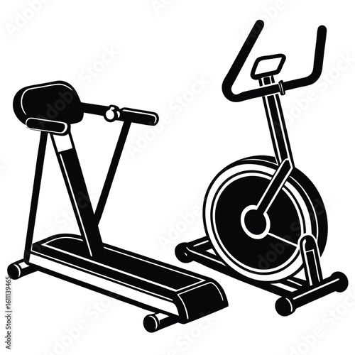 Flat-Style Illustration of a Treadmill and Exercise Bike in White
