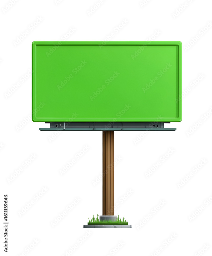 Fototapeta premium Isolated Green Billboard with Wooden Support and Concrete Base.