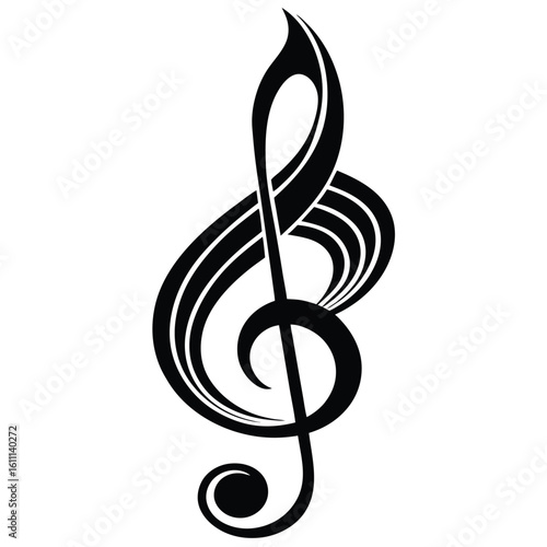 Isolated Black Silhouette of a Treble Clef Musical Symbol