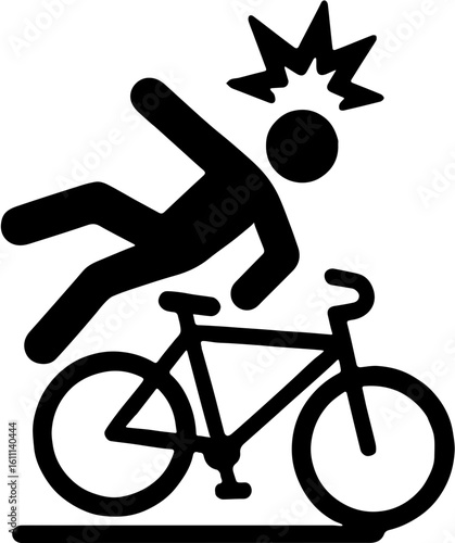  figure falling off bicycle with starburst accident icon