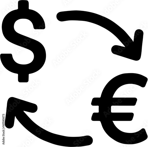 currency exchange icon with dollar and euro signs in circular arrows