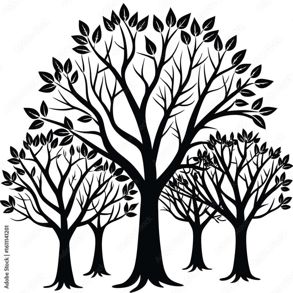 Obraz premium Majestic Black Silhouette of Trees on a Pristine White Background