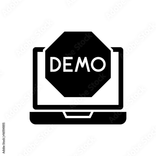 Vector Icon of DEMO Label on Laptop Screen in Bold Minimalist Style