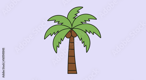 Coconut Palm Tree Emoji Vector Icon – Tropical Tree with Green Leaves and Brown Segmented Trunk