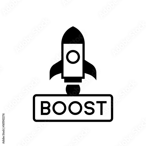 Rocket icon with BOOST text label Vector Illustration