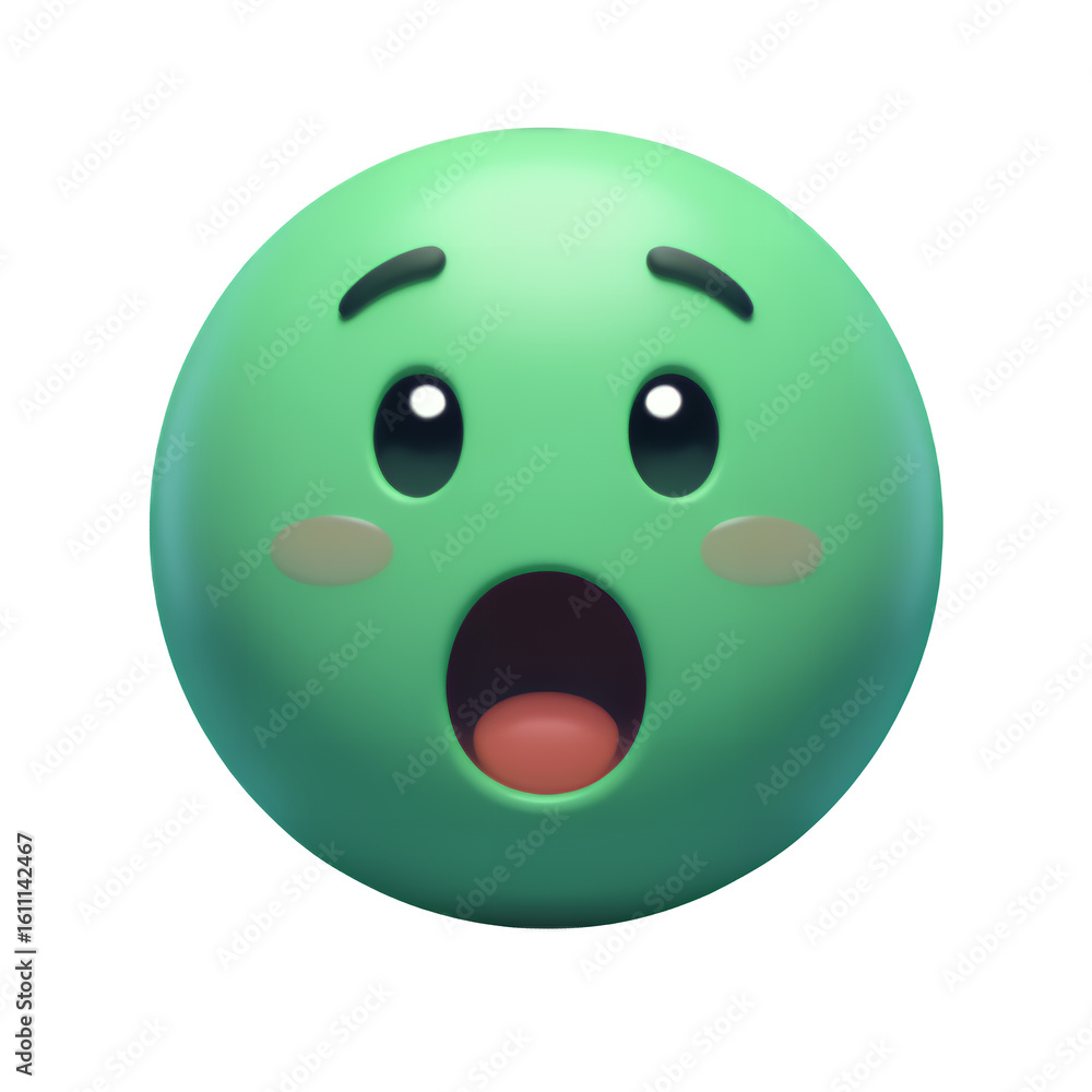 Fototapeta premium Green 3D Realism Surprised Face with Transparent Background, Digital Media Asset