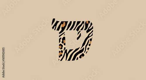 Hebrew Letter Cheth Vector Illustration with Animal Print Texture – Decorative Alphabet Design