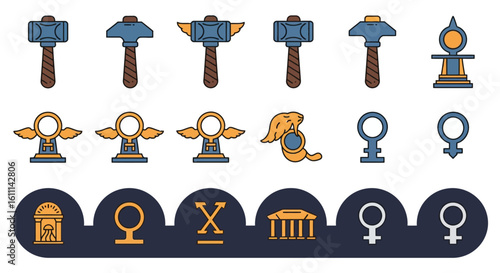 Hammer and Hephaestus Symbol Vector Collection – Olympus Mythology Icon Set for Web and Design