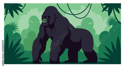 Dark Gorilla Vector Illustration – Powerful Primate Art