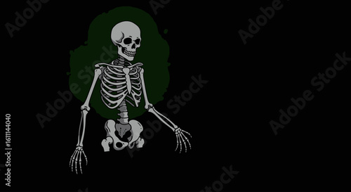 Skeleton Vector Illustration with Green Aura on Black Background – Streetwear Graphic Design