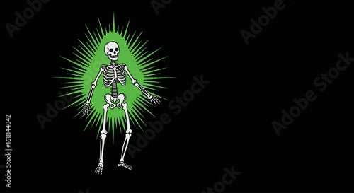 Skeleton Vector Illustration with Green Aura on Black Background – Streetwear Graphic Design