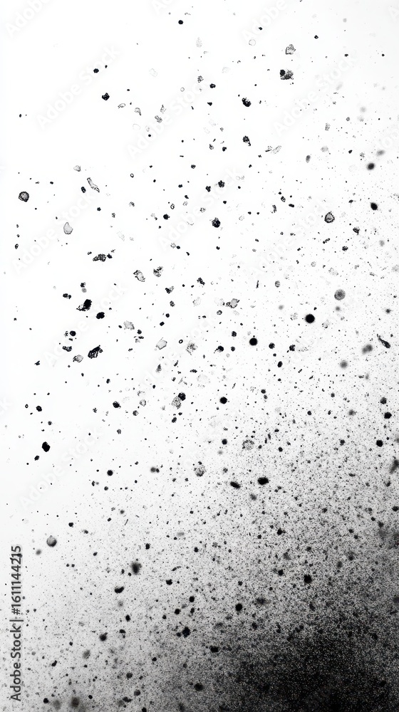 Obraz premium Black ink splatters, varying sizes, dense at bottom.