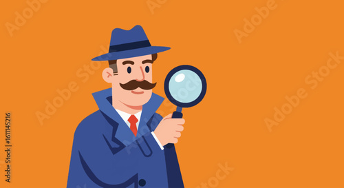 Vector Illustration of Cartoon Detective with Magnifying Glass – Mystery Character Design